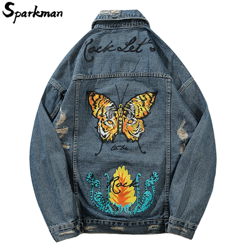 Vintage Butterfly Print Ripped Hole Denim Jacket Men Hip Hop Fashion Casual Distressed Denim Jeans Jacket Streetwear 2018 Autumn
Vintage Butterfly Print Ripped Hole Denim Jacket Men Hip Hop Fashion Casual Distressed Denim Jeans Jacket Streetwear 2018 Autumn