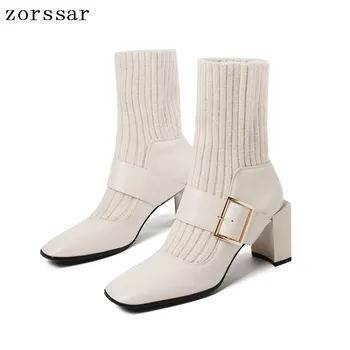 {Zorssar} Square Toe Heels Women Mid-Calf Boots Genuine Leather High Heel sock Boots Autumn Winter Female booties plus size 43
{Zorssar} Square Toe Heels Women Mid-Calf Boots Genuine Leather High Heel sock Boots Autumn Winter Female booties plus size 43