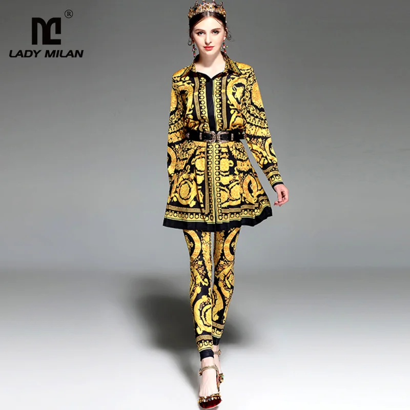 New Arrival 2019 Women's Turn Down Collar Long Sleeves Printed Shirts with Pleated Skirt and Pants Fashion Three Pieces Sets
New Arrival 2019 Women's Turn Down Collar Long Sleeves Printed Shirts with Pleated Skirt and Pants Fashion Three Pieces Sets