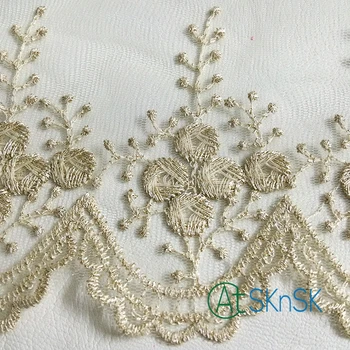 2 yards/lot 14cm wide black/white color mesh lace trims with gold embroidery egde for garment gown accessory A2
2 yards/lot 14cm wide black/white color mesh lace trims with gold embroidery egde for garment gown accessory A2