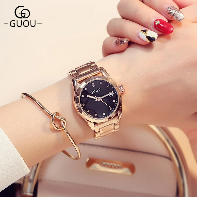 Reloj mujer 2018 Newest High quality GUOU Waterproof women quartz watch Rose Gold Stainless Steel Luminous Calender watch
Reloj mujer 2018 Newest High quality GUOU Waterproof women quartz watch Rose Gold Stainless Steel Luminous Calender watch