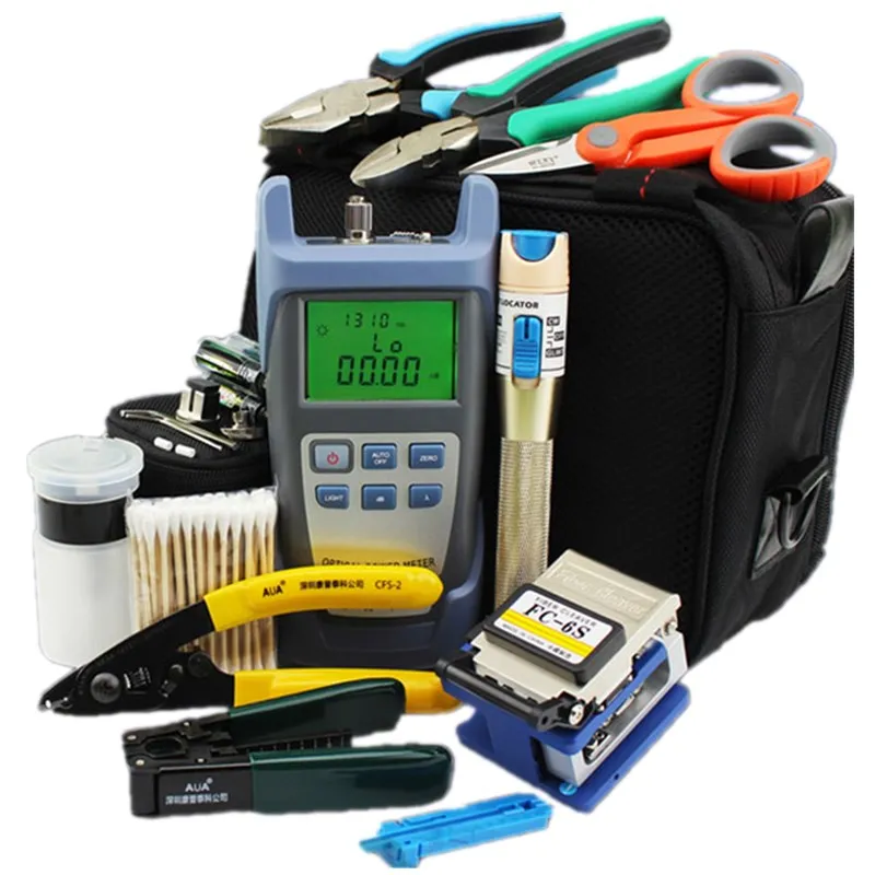 18pcs/set Fiber Optic Tools with FC-6S Fiber Cleaver and Optical Power Meter and Visual Fault Locator and Strippers
18pcs/set Fiber Optic Tools with FC-6S Fiber Cleaver and Optical Power Meter and Visual Fault Locator and Strippers