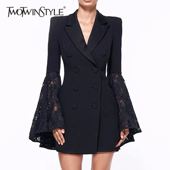 TWOTWINSTYLE Lace Coat For Women Hollow Out Flare Sleeve V Neck Double Breadsted Tunic Plus Size Blazer 2020 Spring Fashion New
TWOTWINSTYLE Lace Coat For Women Hollow Out Flare Sleeve V Neck Double Breadsted Tunic Plus Size Blazer 2020 Spring Fashion New