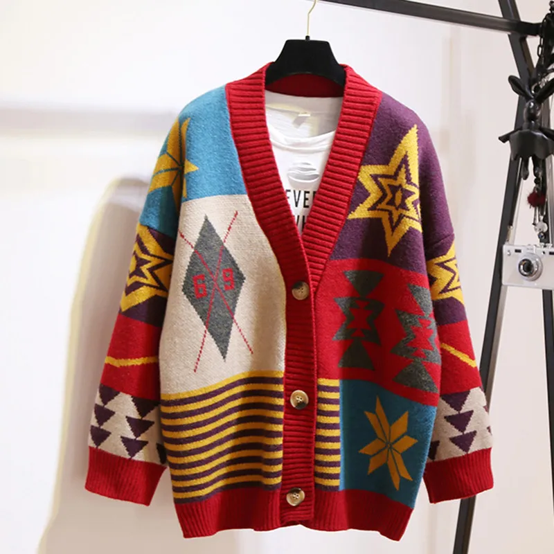 2019 Knitted Cardigan Sweater Women Casual Single-breasted Clothes Autumn Winter Oversize Korean Splice Print Femme Sweaters Top
2019 Knitted Cardigan Sweater Women Casual Single-breasted Clothes Autumn Winter Oversize Korean Splice Print Femme Sweaters Top