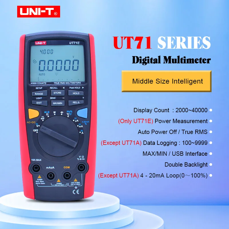 Digital Multimeter UNI-T UT71 A UT71B UT71C UT71E Ture Rms Multimeter Auto range 39999 AC/DC voltage with LCD backlight display
Digital Multimeter UNI-T UT71 A UT71B UT71C UT71E Ture Rms Multimeter Auto range 39999 AC/DC voltage with LCD backlight display