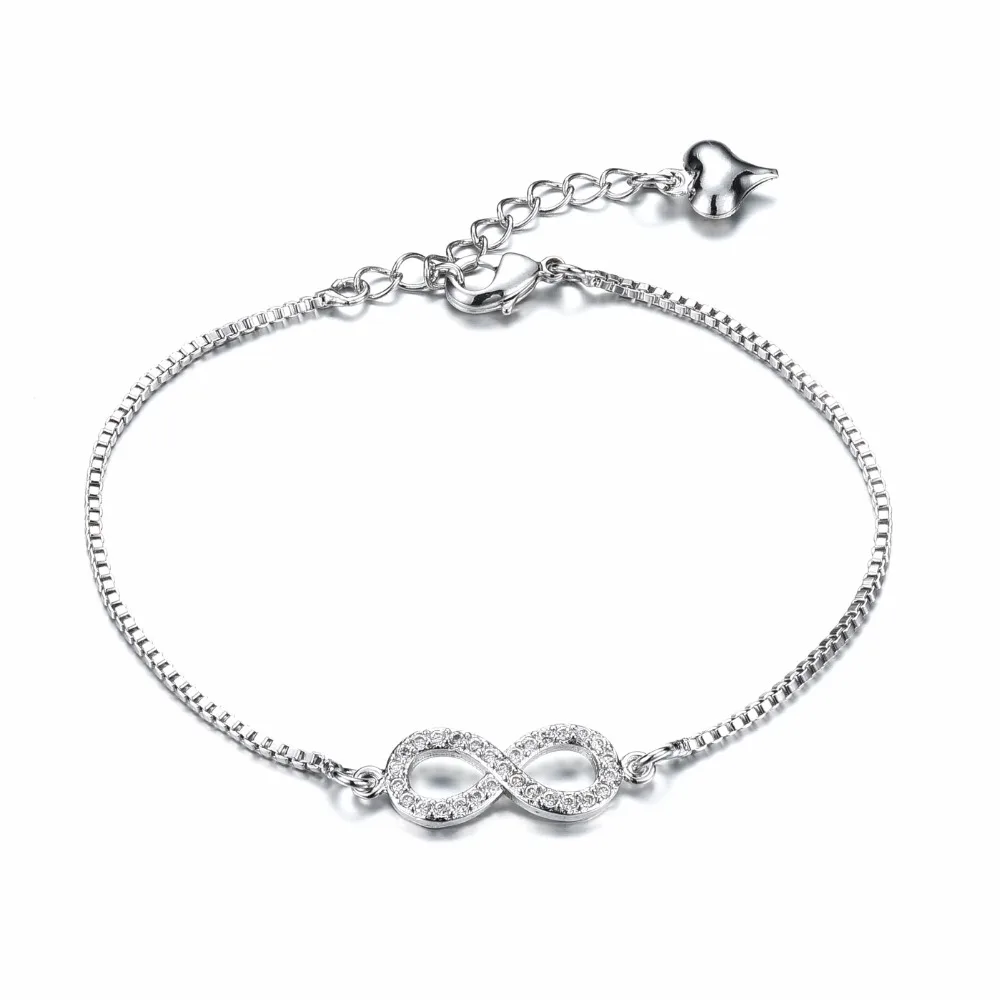 

Infinite Love Crystal Bracelet Zinc Alloy Silver Chain Bracelets For Women Wedding Adjustable Bangles Jewelry Gift DS956