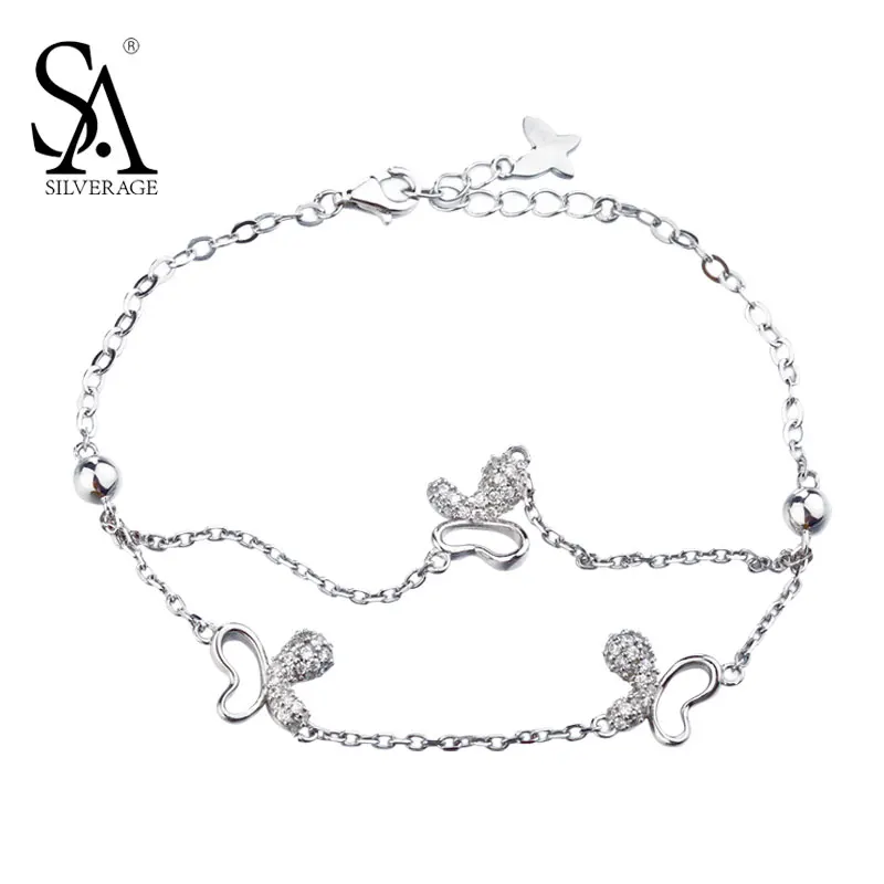 SA SILVERAGE Real 925 Sterling Silver Zircon Butterfly Charms Bracelet for Women Two Layer Fine Jewelry 2017 New Design
SA SILVERAGE Real 925 Sterling Silver Zircon Butterfly Charms Bracelet for Women Two Layer Fine Jewelry 2017 New Design