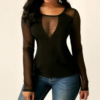 Fashion woman blouses Sexy Long Sleeve Mesh Perspective Solid O-Neck Blouse ropa mujer
Fashion woman blouses Sexy Long Sleeve Mesh Perspective Solid O-Neck Blouse ropa mujer