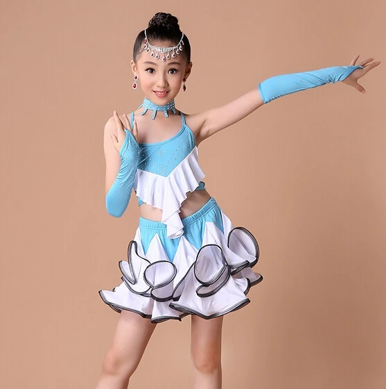 3 color Stage skyblue black fashion rumba latin dance dress tango samba competition110-160cm professional girl child costume
3 color Stage skyblue black fashion rumba latin dance dress tango samba competition110-160cm professional girl child costume