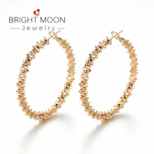 Luna brillante 2019 nueva moda grande redonda de Color dorado pendientes de aro de círculo grande para mujeres niñas regalo de moda encantadora joyería(China)