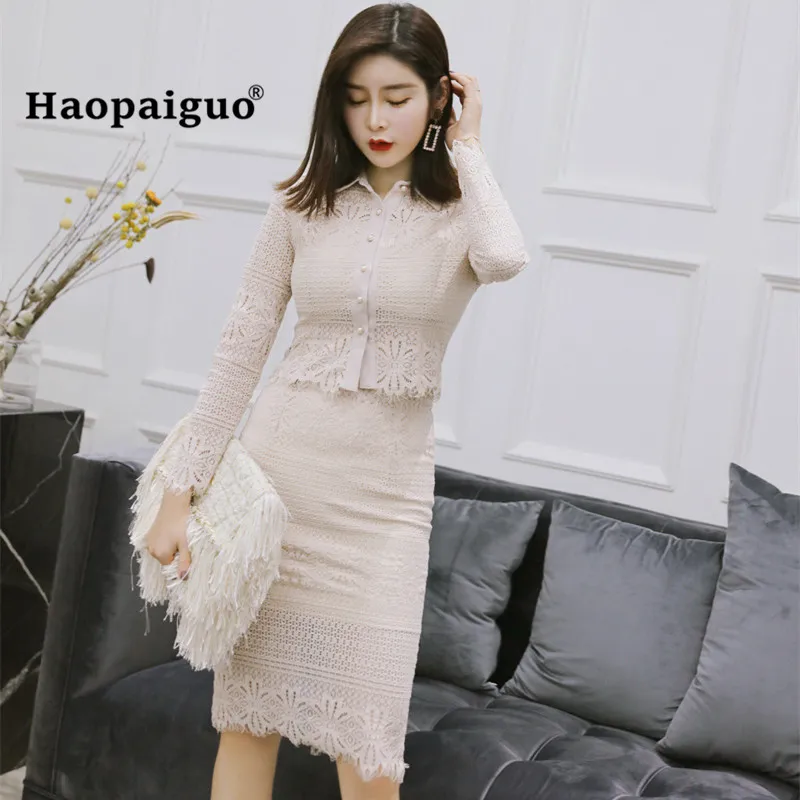 2 Piece Spring Dresses Turn-down Collar Long Sleeve Elegant Women Dress Office Sexy Party Vintage Bandage Bodycon Lace Dress
2 Piece Spring Dresses Turn-down Collar Long Sleeve Elegant Women Dress Office Sexy Party Vintage Bandage Bodycon Lace Dress