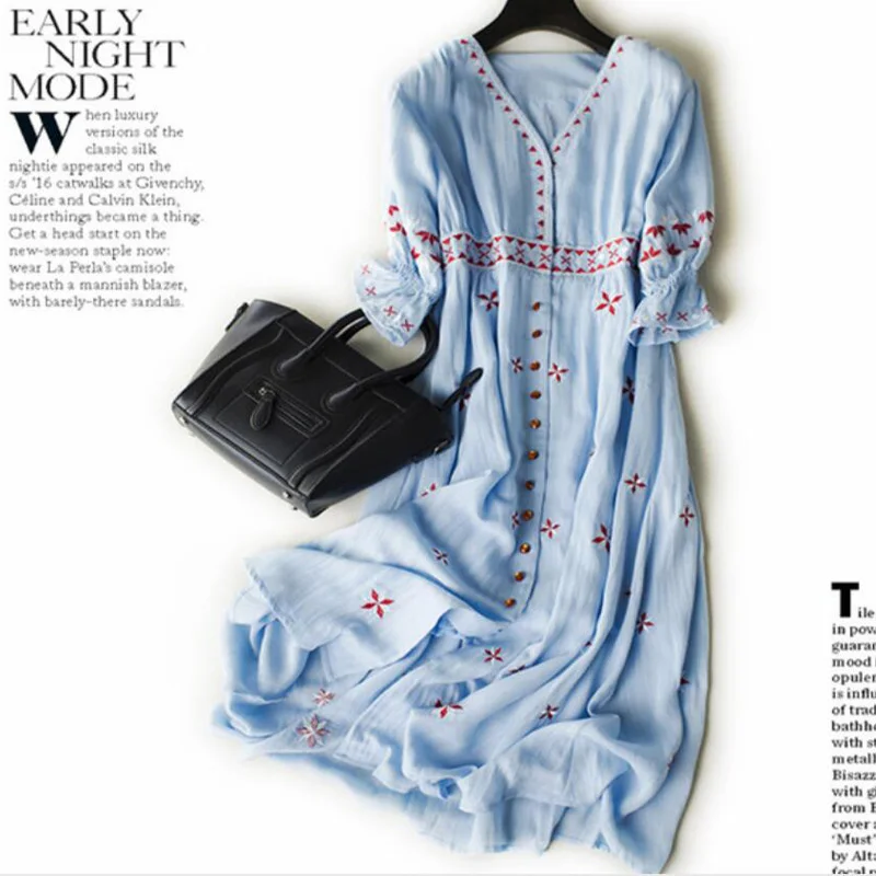 Cotton Summer Dress Women High Quality Elegent Thailand V-Neck Holiday Beach Spaghetti Strap Long Sky Blue dress Free Shipping
Cotton Summer Dress Women High Quality Elegent Thailand V-Neck Holiday Beach Spaghetti Strap Long Sky Blue dress Free Shipping