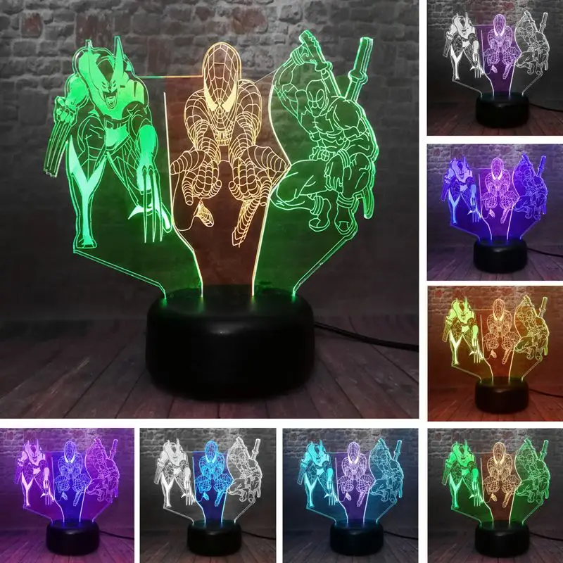 Marvel Spiderman Figure 3D Illusion Nightlight LED 7 Colors Mixed Light Avengers SuperHero Deadpool Wolverine Figma Model Toys
Marvel Spiderman Figure 3D Illusion Nightlight LED 7 Colors Mixed Light Avengers SuperHero Deadpool Wolverine Figma Model Toys