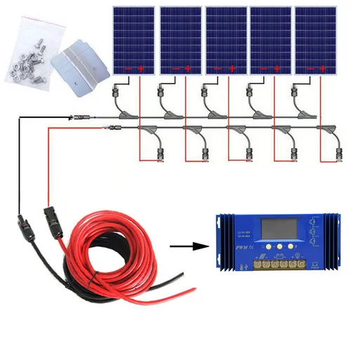 

500W Off Grid System: 5pcs 100W 18V Poly Solar power Panel with 60A Controller for 12v Battery charger home Polycrystalline kit