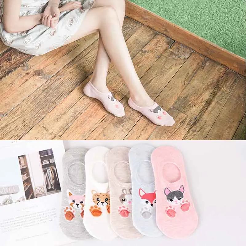 

Casual Cotton Thin Short Sock Women Cartoon Stereoscopic Footprint Shallow Mouth Invisible Short Socks Breathable Hosiery