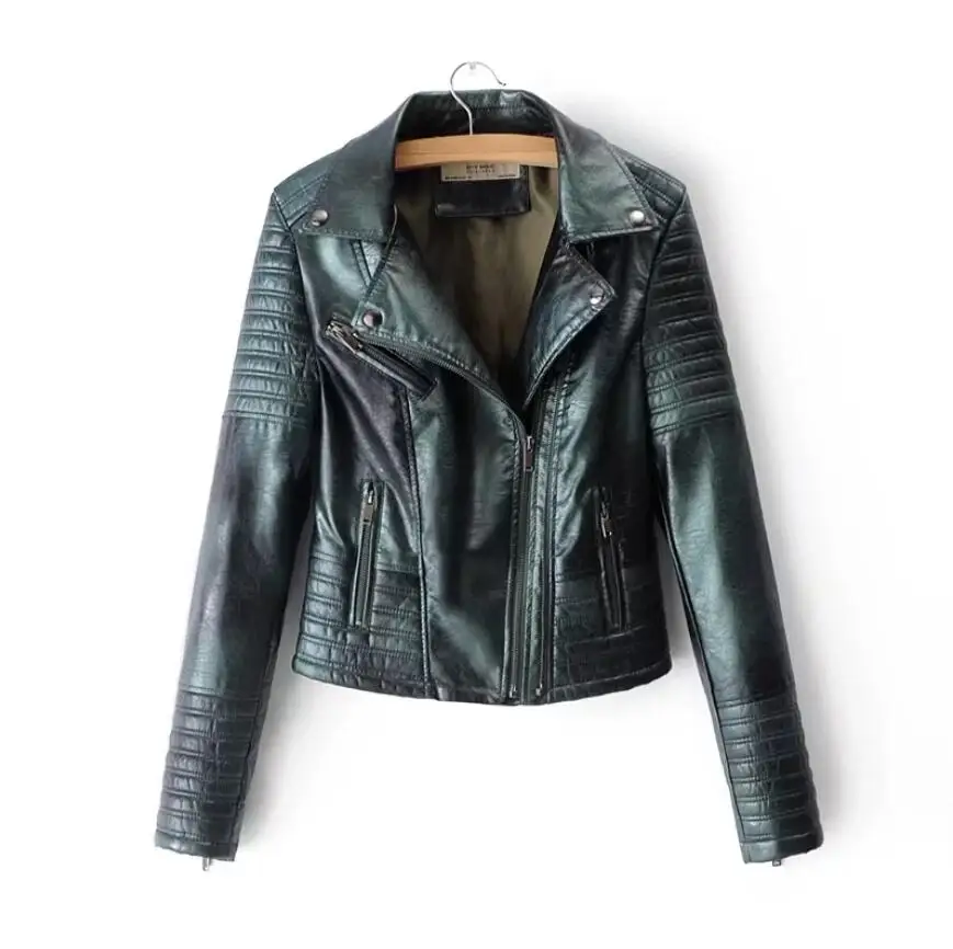 Leather Women 2018 Spring Autumn Women Fashion Metal Zipper Lapel Faux Leather Jacket Short Motorcycle PU Green Woman Jackets
Leather Women 2018 Spring Autumn Women Fashion Metal Zipper Lapel Faux Leather Jacket Short Motorcycle PU Green Woman Jackets