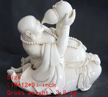 

30.5 cm * / Elaborate Chinese Dehua porcelain happy smiling Buddha holding gourd statue
