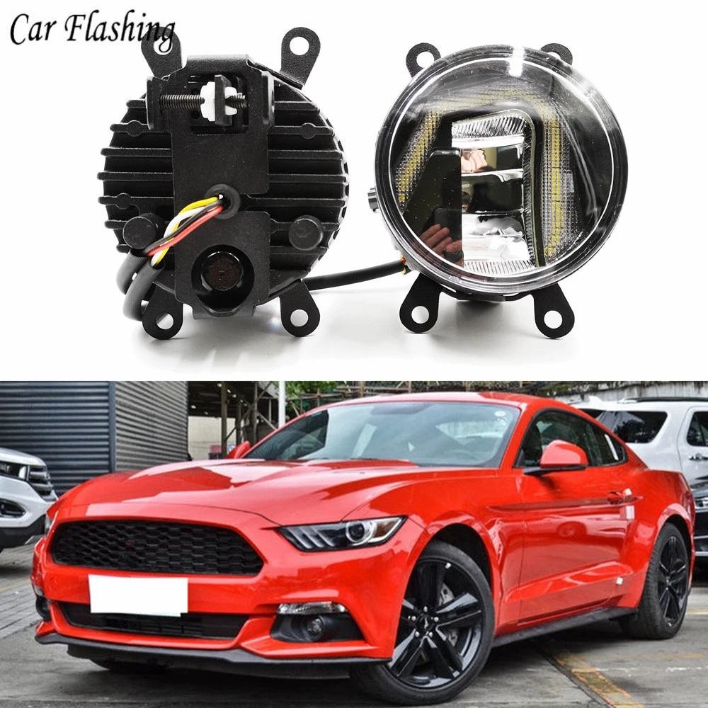3-IN-1 Functions LED For Ford Mustang 2015 2016 2017 2018 DRL Daytime Running Light Car Projector Fog Lamp with yellow signal | Автомобили