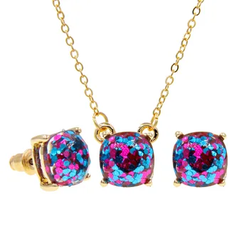 

YJX030 Wholesale 6 Set Lot Cute Mini Iridescent Druzy Drusy Pendant Necklace With Matching Stud Earring Hot Fashion Jewelry Sets