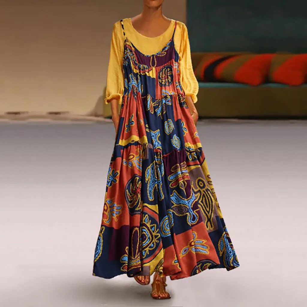 Maxi Dress Vintage Ladies Round Collar Boho Maxi Dress Women Patchwork Two-piece O-Neck Wrist Print Dress Long Dress vestidos
Maxi Dress Vintage Ladies Round Collar Boho Maxi Dress Women Patchwork Two-piece O-Neck Wrist Print Dress Long Dress vestidos