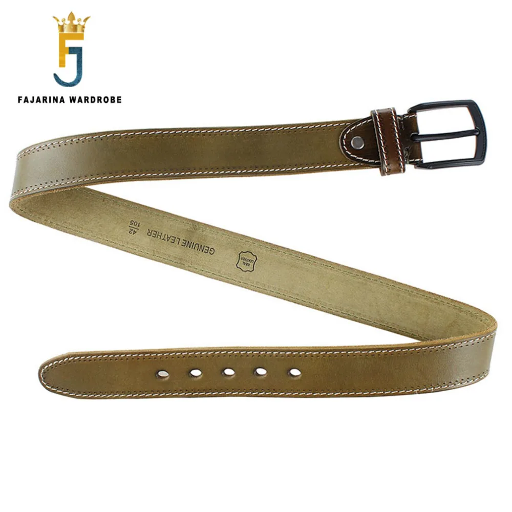 

FAJARINA Men's Quality 100% Genuine Leather Simple Pin Buckle Belts for Men Mens Green Casual Styles Belt 38mm Width N17FJ298