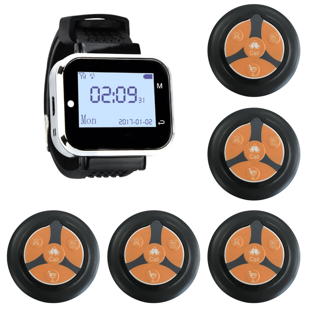 JINGLE BELLS Wireless Waiter Calling System For Restaurant Service Pager System 1 Watch Receiver 5 Call Button Hotel Call Bell
JINGLE BELLS Wireless Waiter Calling System For Restaurant Service Pager System 1 Watch Receiver 5 Call Button Hotel Call Bell