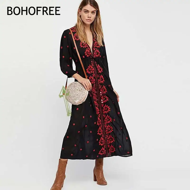BOHOFREE Embroidered Fable Dress Mujer Empire Waist V Neckline Stretchy Waistline Bubble Sleeves Floral Embroidery Maxi Dress
BOHOFREE Embroidered Fable Dress Mujer Empire Waist V Neckline Stretchy Waistline Bubble Sleeves Floral Embroidery Maxi Dress