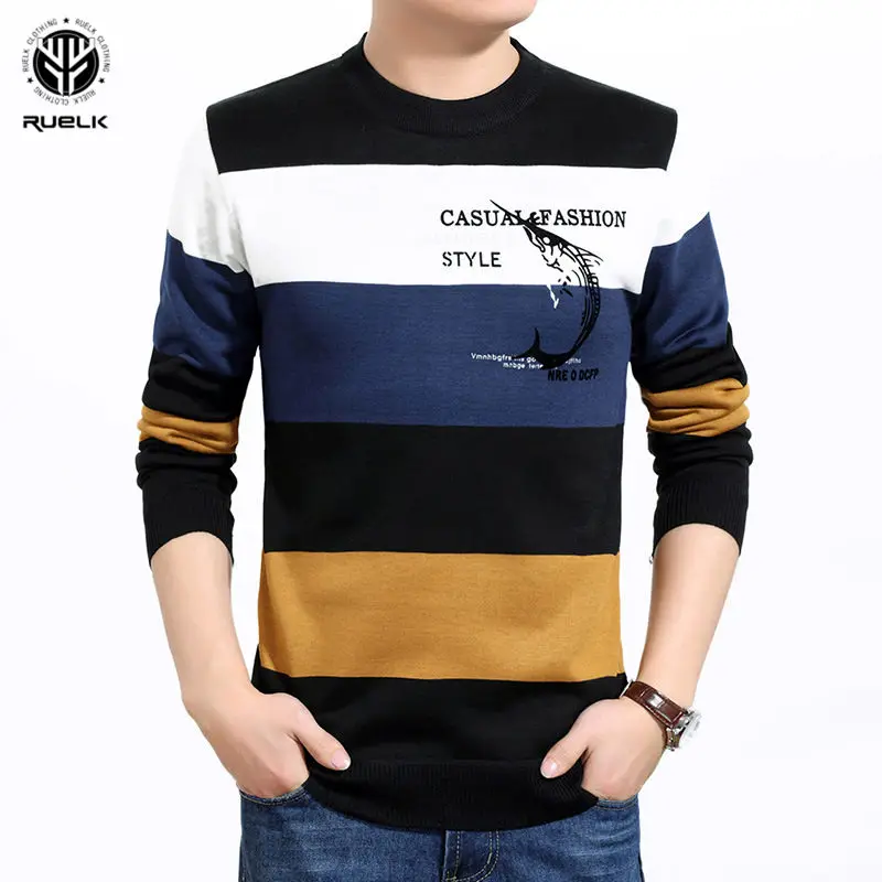 RUELK 2019 Winter Casual Men's Sweater O-Neck Striped Slim Fit Knittwear Mens Sweaters Pullovers Pullover Men Pull Homme
RUELK 2019 Winter Casual Men's Sweater O-Neck Striped Slim Fit Knittwear Mens Sweaters Pullovers Pullover Men Pull Homme