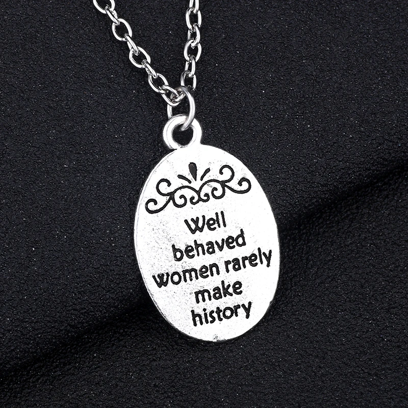 Engraving-Crown-Flowers-Choker-Necklaces-Well-Behaved-Women-Rarely-Make-History-Charm-Pendant-Vintage-Silver-Round