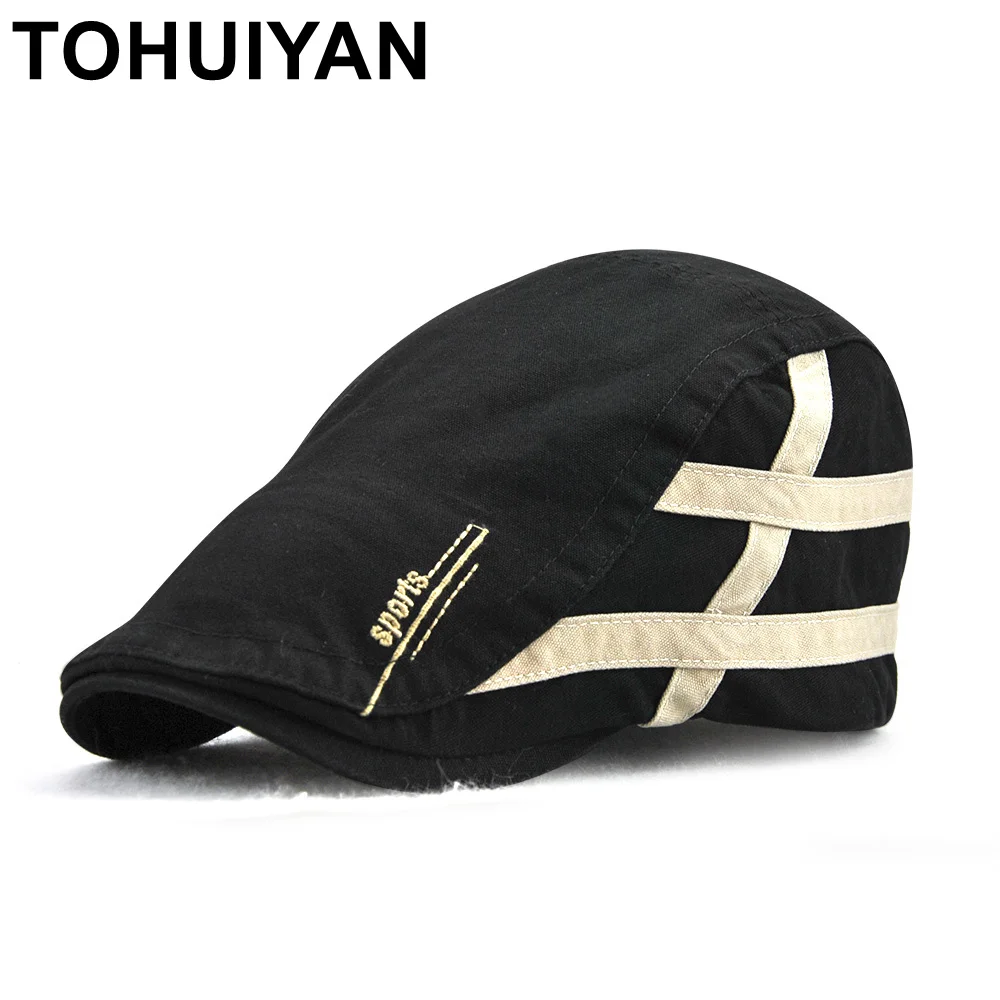 

TOHUIYAN Soft Cotton Striped Newsboy Hat British Gentleman Duckbill Visor Golf Peaked Caps Casual Boina Cap Men Flat Beret Hats