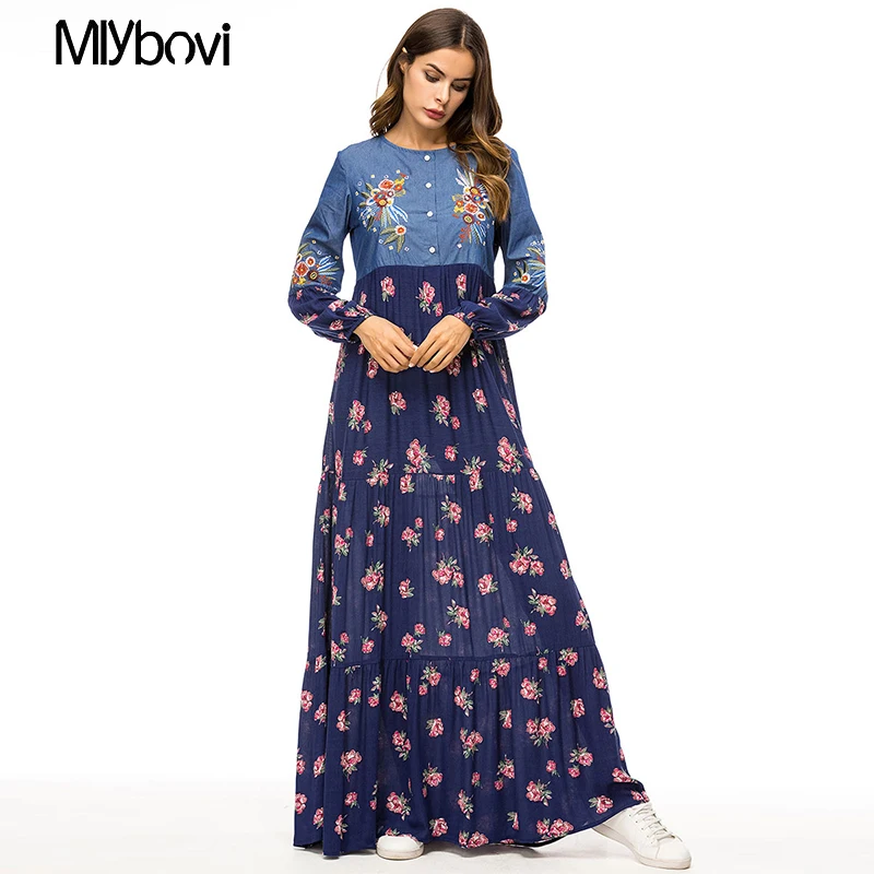 Hit Color Denim Women Dress 4XL Casual Dress With Long Sleeves Arabian Robe Long Maxi Female Slim dress Middle Eastern dress
Hit Color Denim Women Dress 4XL Casual Dress With Long Sleeves Arabian Robe Long Maxi Female Slim dress Middle Eastern dress