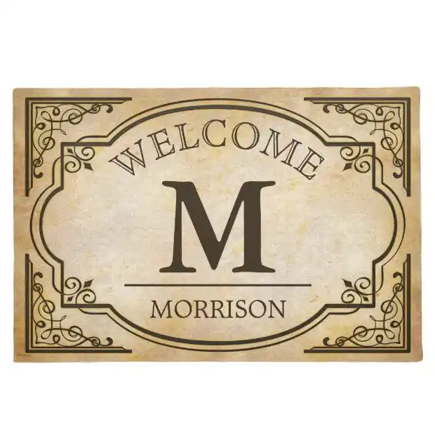 Elegant Classic Vintage Look Welcome Door Mats With Custom Names