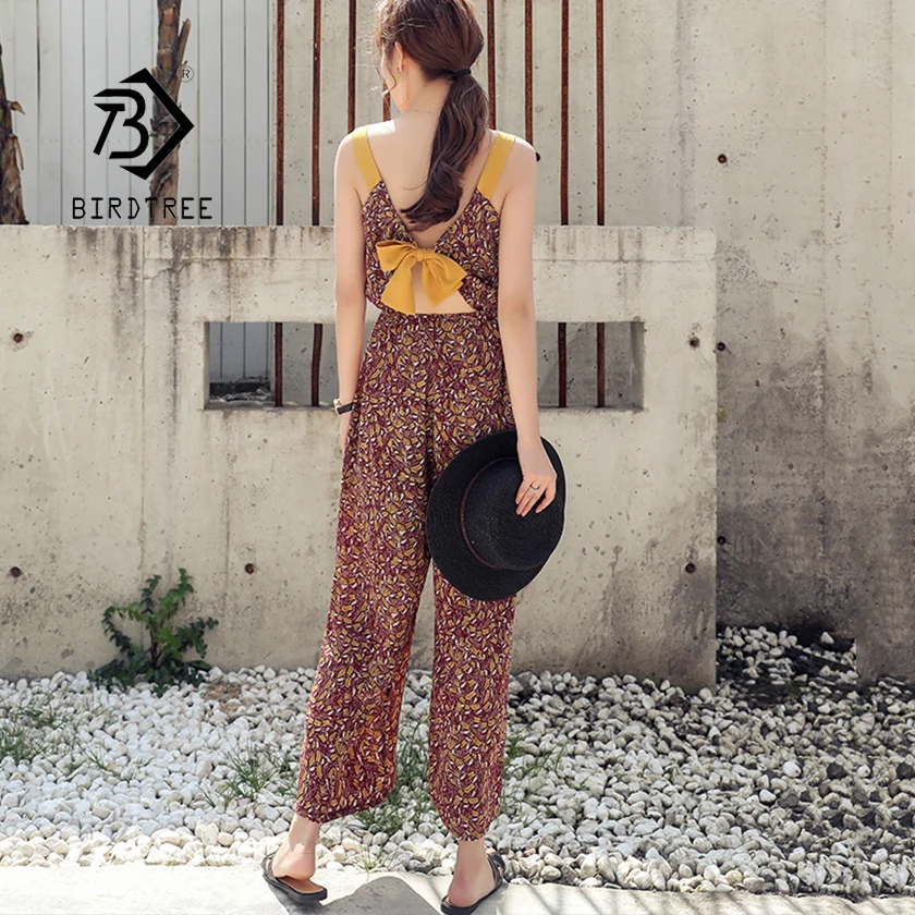 Summer Women Chiffon Sleeveless Flower Print Backless Jumpsuit Lace Up Bow Long Wide Leg Pants High Waist Bohe Vacation Wear S94
Summer Women Chiffon Sleeveless Flower Print Backless Jumpsuit Lace Up Bow Long Wide Leg Pants High Waist Bohe Vacation Wear S94