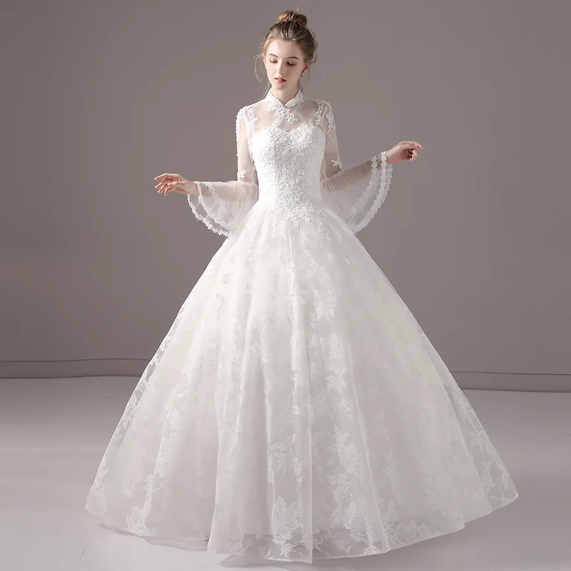 Bride's Wedding Dress 2019 New Romantic White Lace Tulle Vintage Stand Collar Flare Sleeve Elegent Wedding Dress
Bride's Wedding Dress 2019 New Romantic White Lace Tulle Vintage Stand Collar Flare Sleeve Elegent Wedding Dress