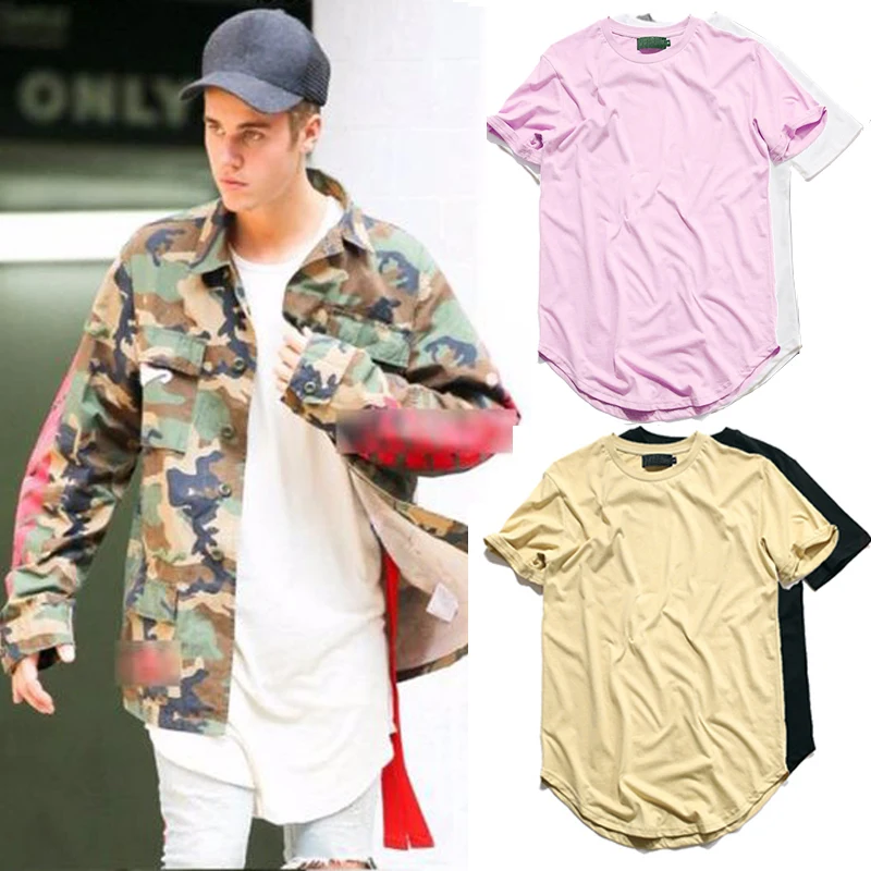 

DARK ICON Hip Hop Tshirt Men Urban Extended Curved Hem T-shirt Plain Longline Mens Tee Shirts Justin Bieber Kanye West Clothes