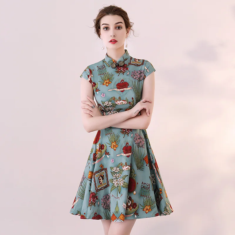 Chinese Classic Print Flower Women Cheongsam Vintage Handmade Button Qipao Summer Mini Satin Dress Vestidos Size S-XXXL Z-1023
Chinese Classic Print Flower Women Cheongsam Vintage Handmade Button Qipao Summer Mini Satin Dress Vestidos Size S-XXXL Z-1023