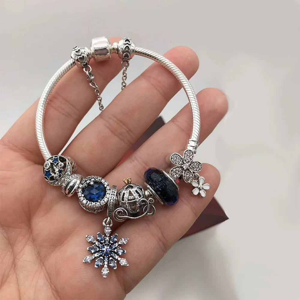 

2019 Original 925 New Night Sky Blue Snowflake Crystal Bracelet For Female Sex Set Sending Mother Boyfriend Romantic Jewels