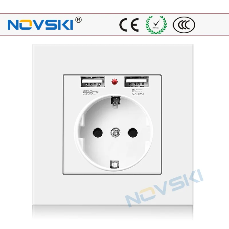 NOVSKI 2019 EU German 16A Wall Switch Socket Dual USB Charger 5V 2.1mA Outlet 2100 mA Adapter AC 110-250V Plug Power Socket
NOVSKI 2019 EU German 16A Wall Switch Socket Dual USB Charger 5V 2.1mA Outlet 2100 mA Adapter AC 110-250V Plug Power Socket