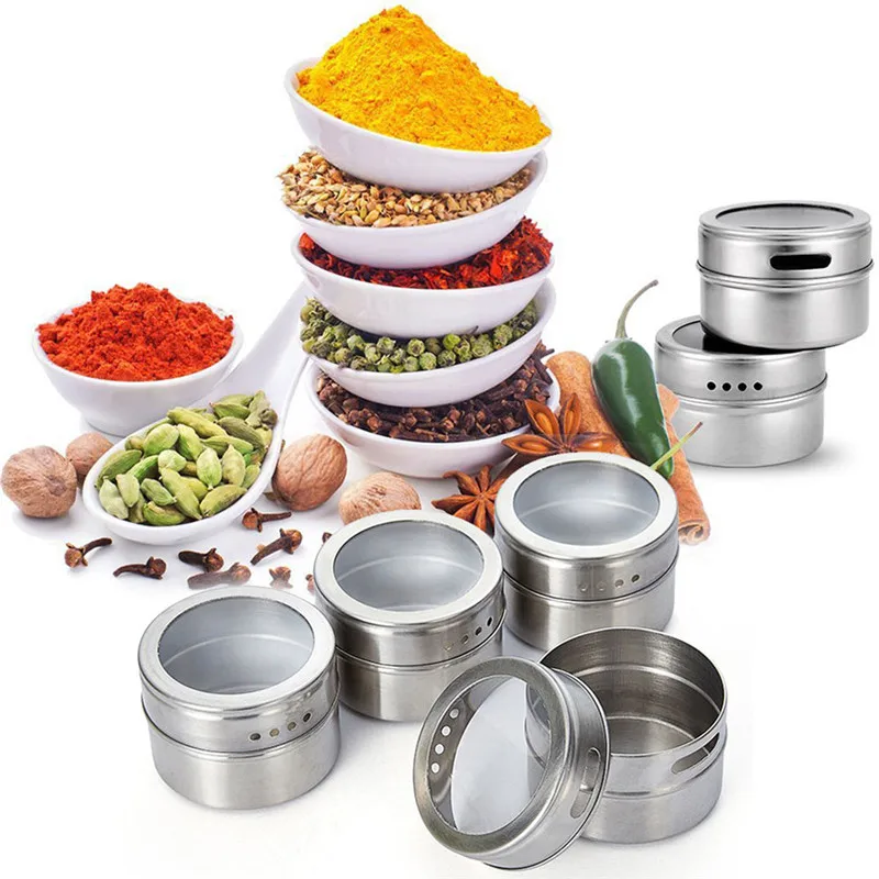9 Piece Set Seasoning Boxes Magnetic Dustproof Visible Stainless Steel Spice Can Seasoning Pot Outdoor Kitchen Tools Gadgets
9 Piece Set Seasoning Boxes Magnetic Dustproof Visible Stainless Steel Spice Can Seasoning Pot Outdoor Kitchen Tools Gadgets