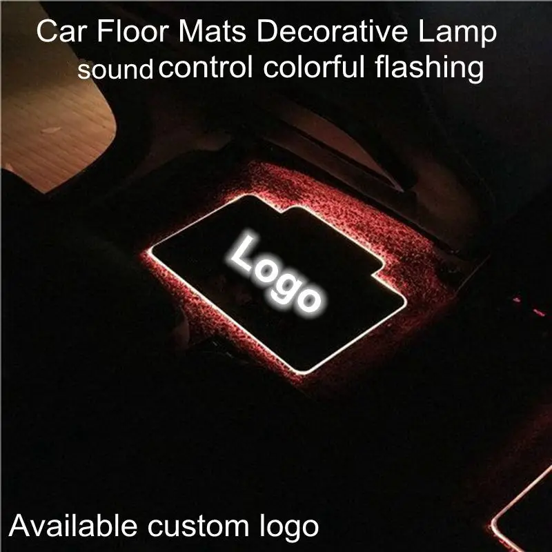 4pcs Car Interior Floor Mats Atmosphere Lamp Automotive Led Decorative Sound Control Colorful Flashing Light With Remote