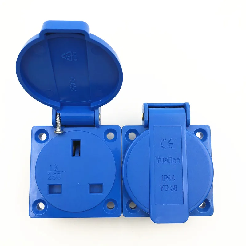 British industry safety outlet 13A 250V IP44 TUV BS certification blue UK waterproof power connector AC power socket
British industry safety outlet 13A 250V IP44 TUV BS certification blue UK waterproof power connector AC power socket