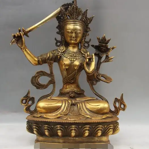 S03401 Tibet Buddhism Bronze Copper Gild Manjusri Bodhisattva Kwan-Yin Guan Yin Statue
S03401 Tibet Buddhism Bronze Copper Gild Manjusri Bodhisattva Kwan-Yin Guan Yin Statue