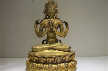 Tibet Buddhist 100% Bronze 24K Gold four Armed Chenrezig Kwan-yin Buddha Statue
Tibet Buddhist 100% Bronze 24K Gold four Armed Chenrezig Kwan-yin Buddha Statue