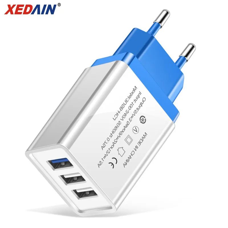 

USB Charger EU US Plug 3 Ports Quick Charge Fast Charging Mobile Phone Charger For iPhone X Samsung Xiaomi Huawei Travel Charger