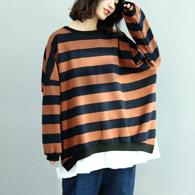 2019 autumn women plus size long sleeve wide stripe patchwork cotton T-shirt female preppy style lantern sleeve irregular tops
2019 autumn women plus size long sleeve wide stripe patchwork cotton T-shirt female preppy style lantern sleeve irregular tops