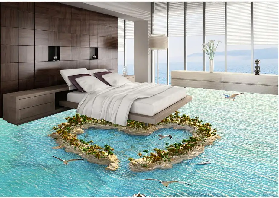 Image 3d flooring kitchen custom 3d stereoscopic wallpaper Love Island waterproof wallpaper for living room 3d floor murals