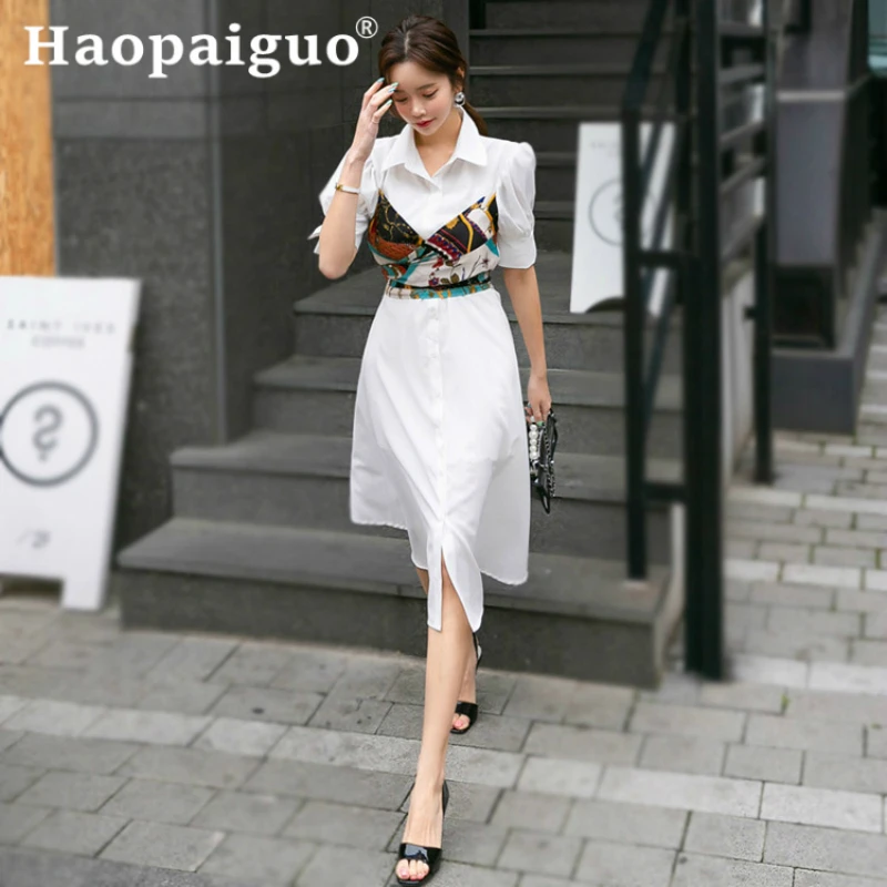 Print Patchwork Korean Style Singer Button Summer Sundress Corset White Shirt Dress Women Turn-down Collar Midi Dress Plus Size
Print Patchwork Korean Style Singer Button Summer Sundress Corset White Shirt Dress Women Turn-down Collar Midi Dress Plus Size