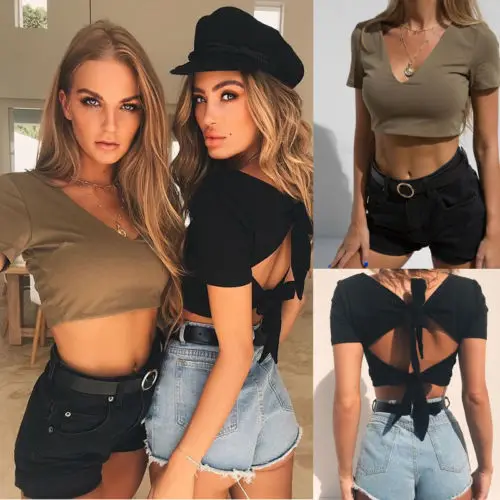 Summer Womens Sexy Back Bowknot Tees Tanks Crop Tops Ladies Cotton Short Sleeve Backless Camis Bandeau Vest Party Bralette Tops
Summer Womens Sexy Back Bowknot Tees Tanks Crop Tops Ladies Cotton Short Sleeve Backless Camis Bandeau Vest Party Bralette Tops