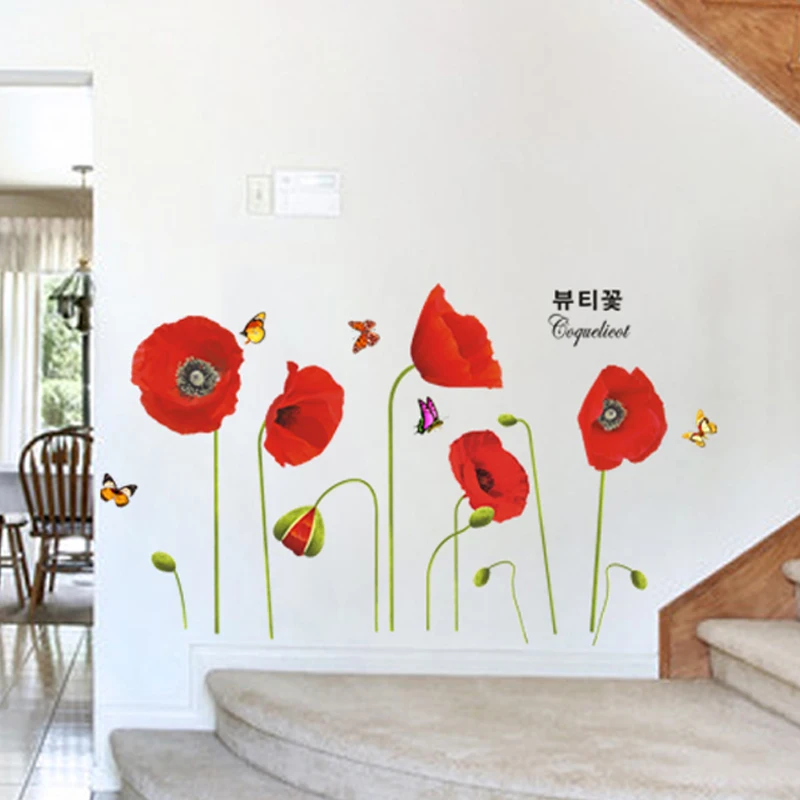 Beautiful red poppy flowers butterflies plant ornamental wall stickers bedroom living room hallway wall decor diy vinyl decals
Beautiful red poppy flowers butterflies plant ornamental wall stickers bedroom living room hallway wall decor diy vinyl decals