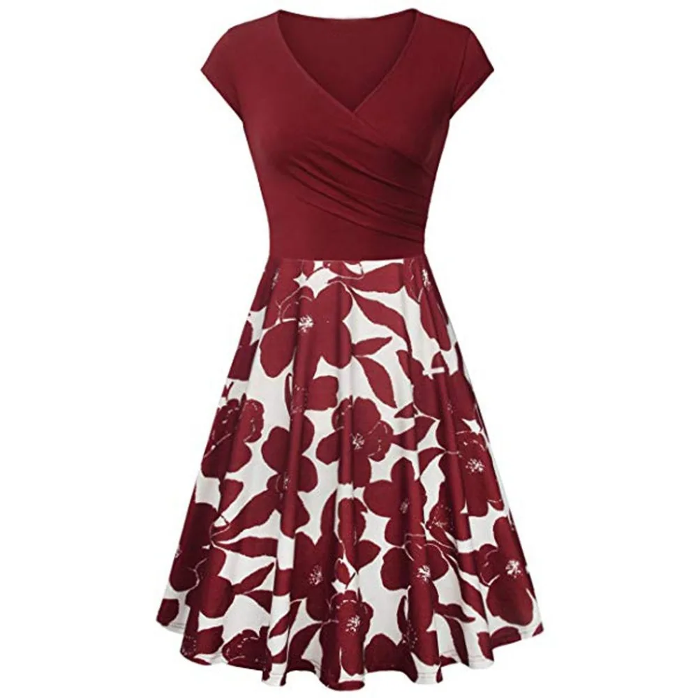 Women Dress Women's Short Sleeve Cross V- Neck Dresses Vintage Elegant Flared A-Line Dress#30
Women Dress Women's Short Sleeve Cross V- Neck Dresses Vintage Elegant Flared A-Line Dress#30